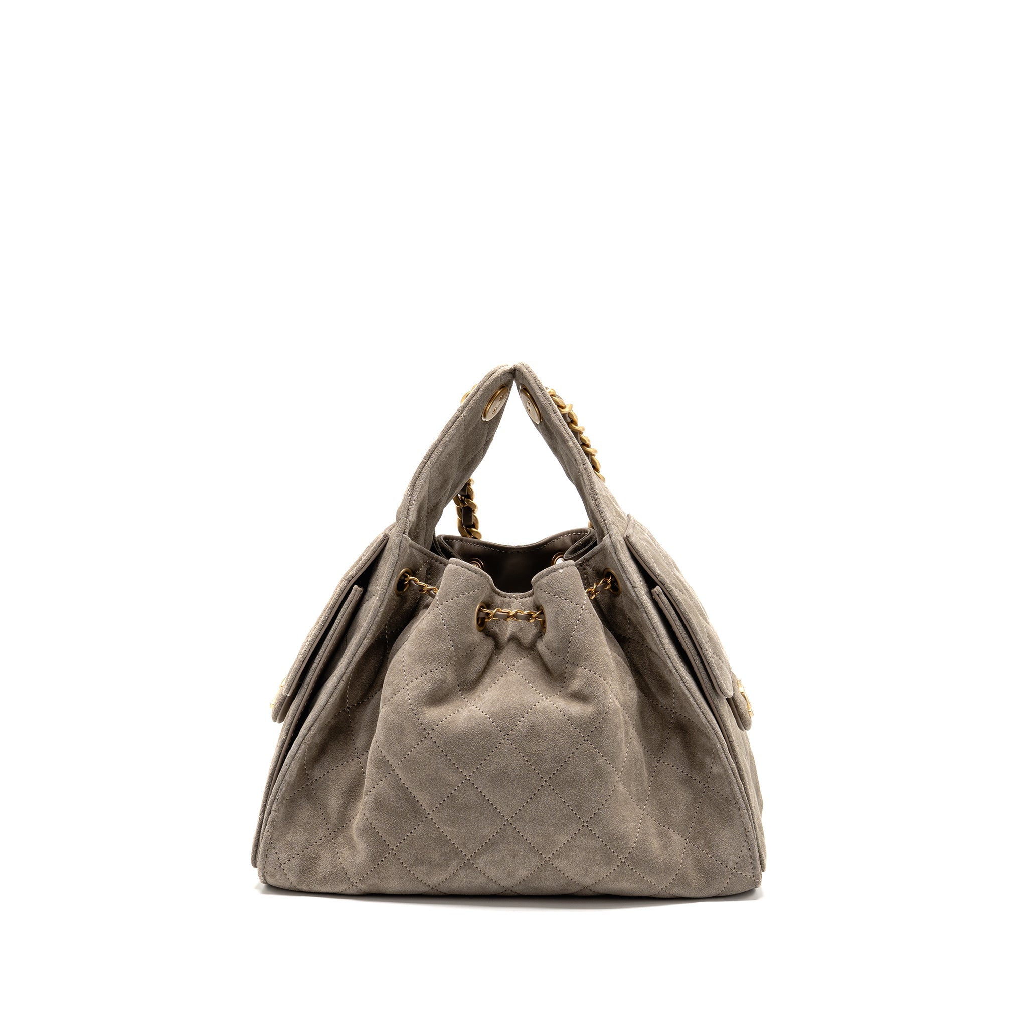 CHANEL SMALL 25 BAG SUEDE GREY GHW (MICROCHIP) - Image 2