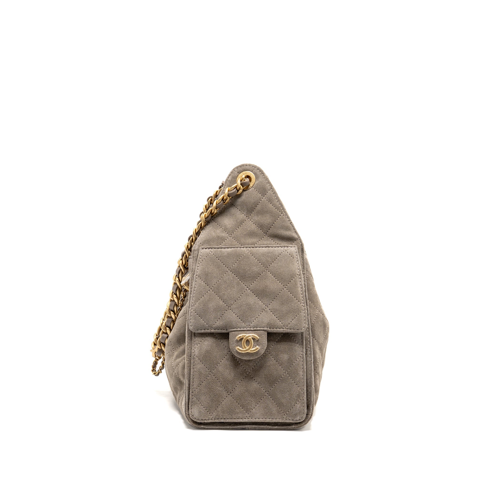CHANEL SMALL 25 BAG SUEDE GREY GHW (MICROCHIP) - Image 3