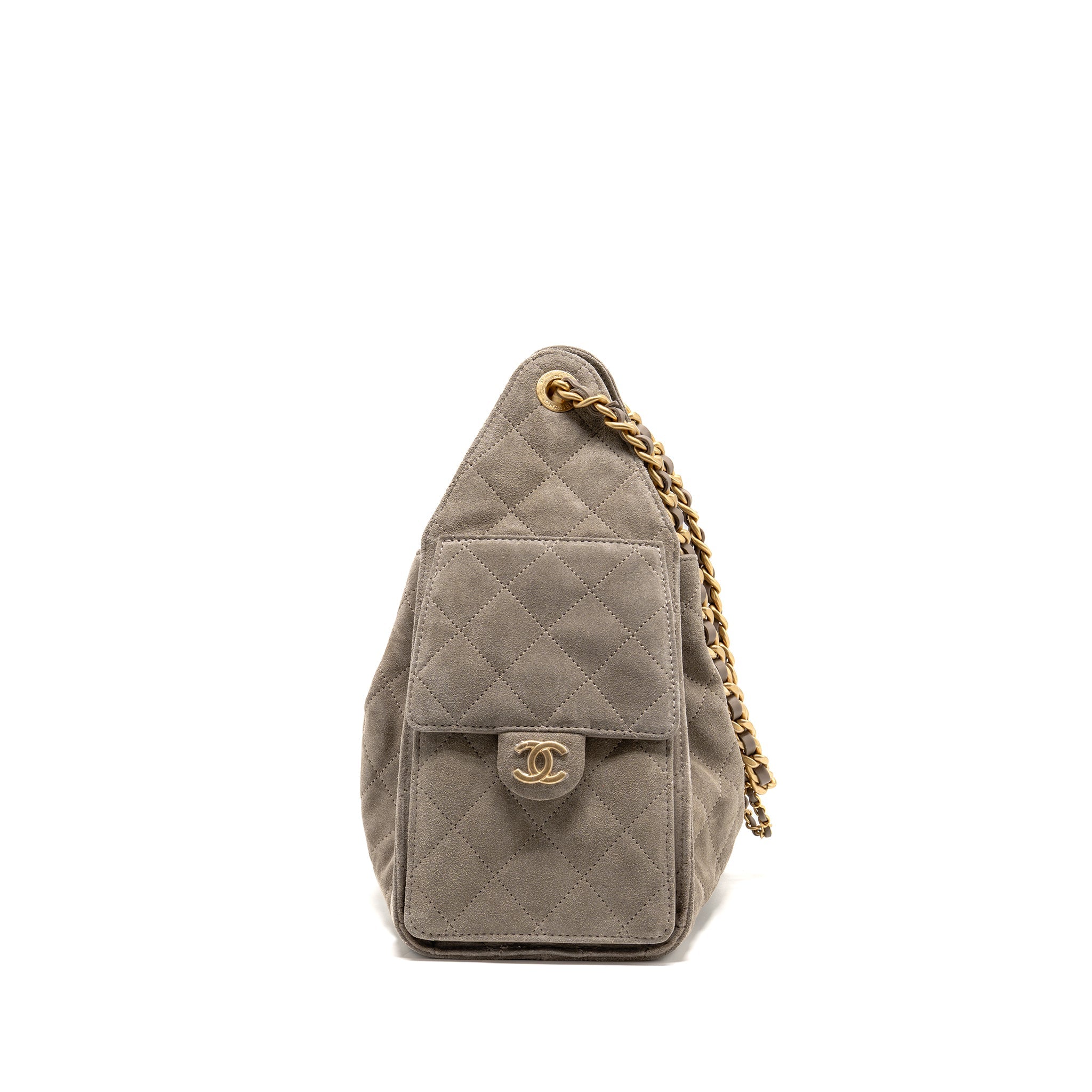 CHANEL SMALL 25 BAG SUEDE GREY GHW (MICROCHIP) - Image 4