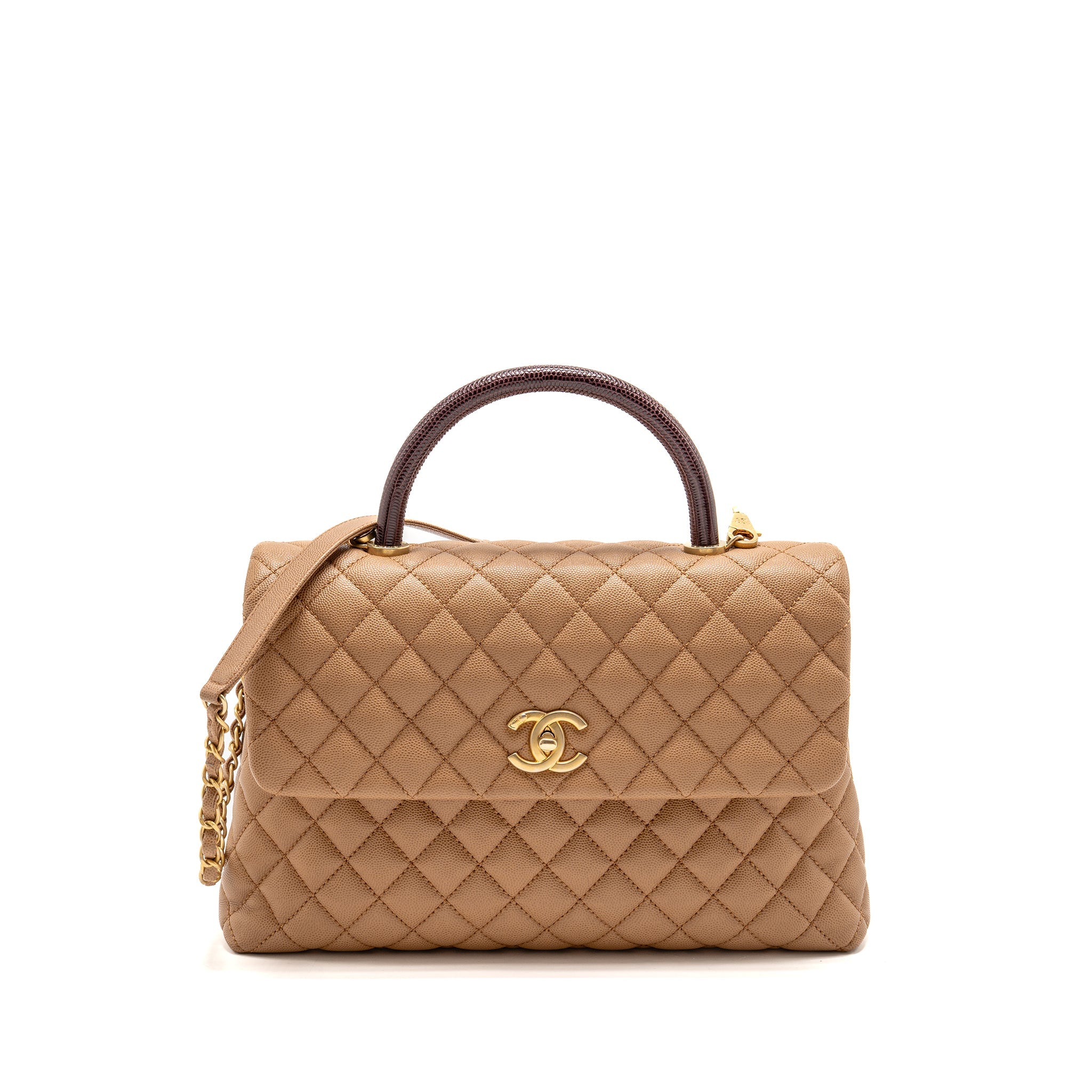 CHANEL LARGE COCO HANDLE WITH LIZARD HANDLE CAVIAR BEIGE GHW