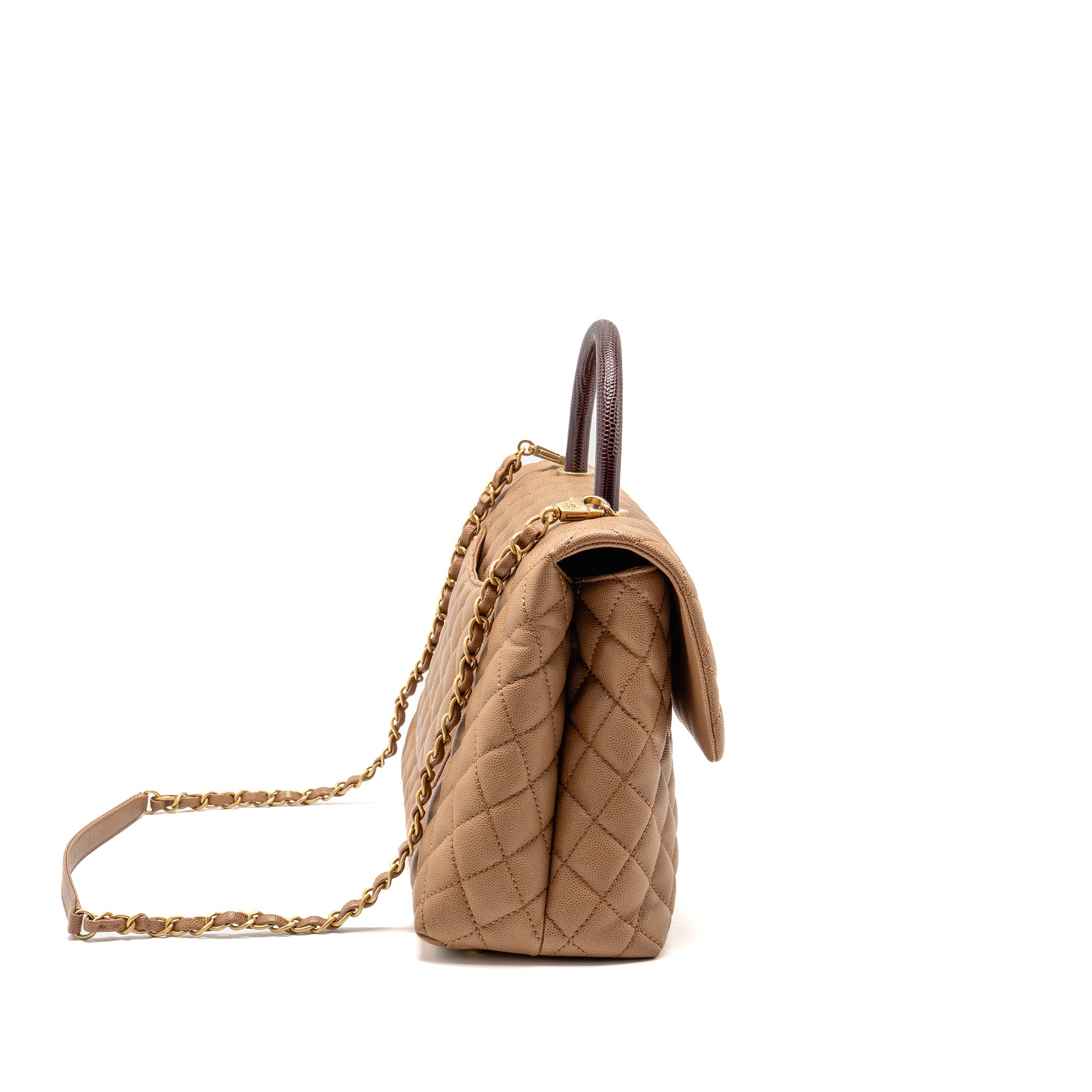 CHANEL LARGE COCO HANDLE WITH LIZARD HANDLE CAVIAR BEIGE GHW - Image 3