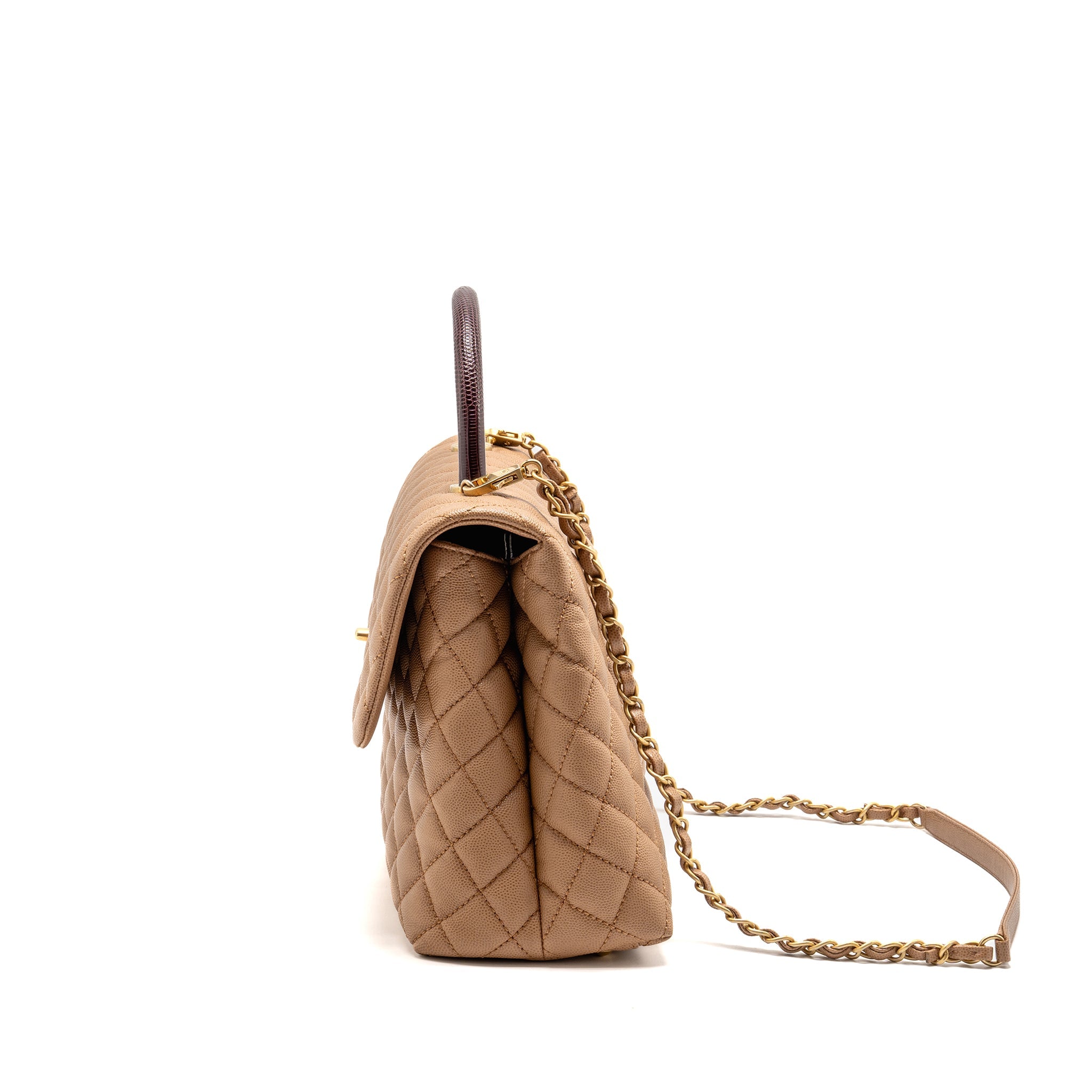 CHANEL LARGE COCO HANDLE WITH LIZARD HANDLE CAVIAR BEIGE GHW - Image 4