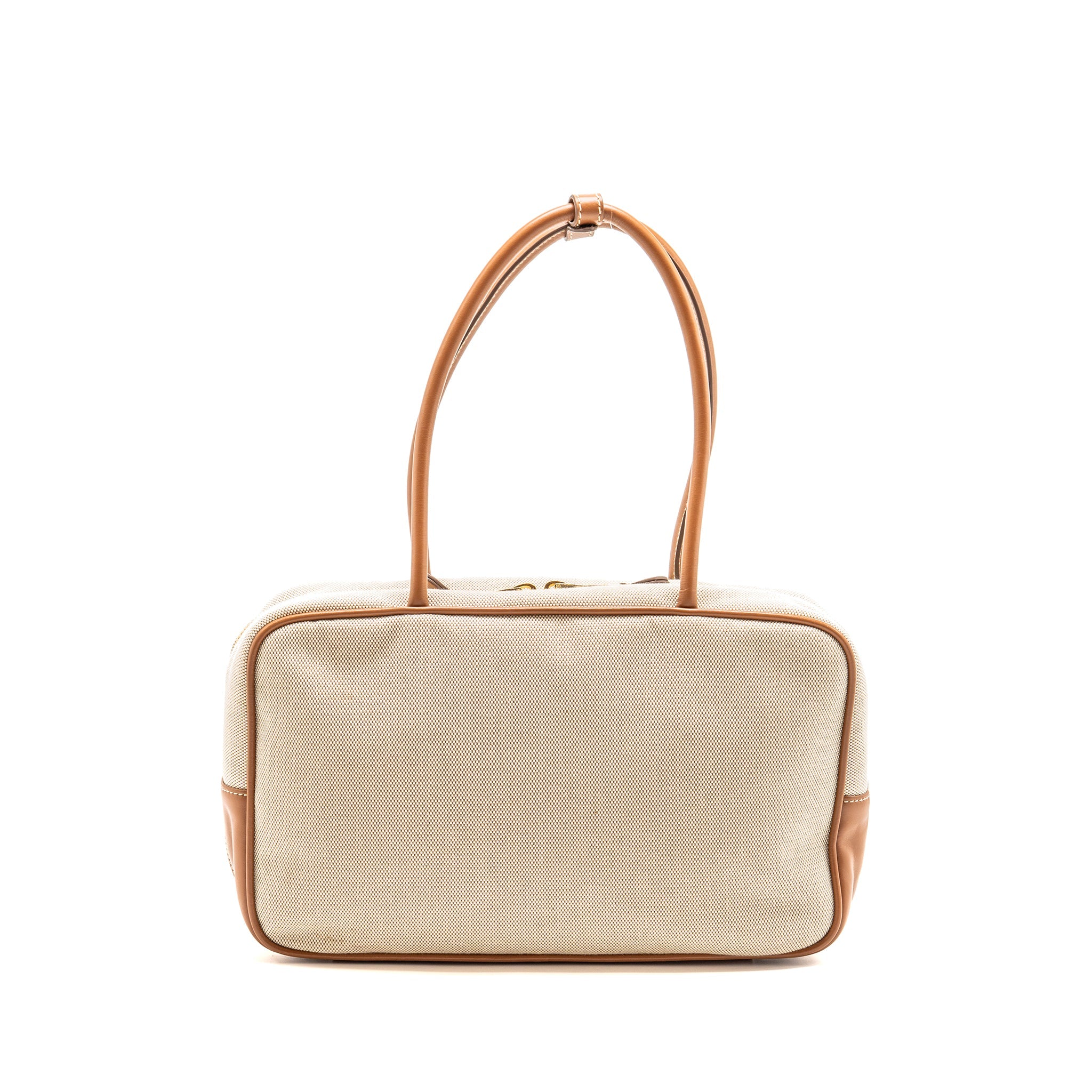 MIU MIU BEAU BAG CANVAS/LEATHER BEIGE/BRANDY GHW - Image 2