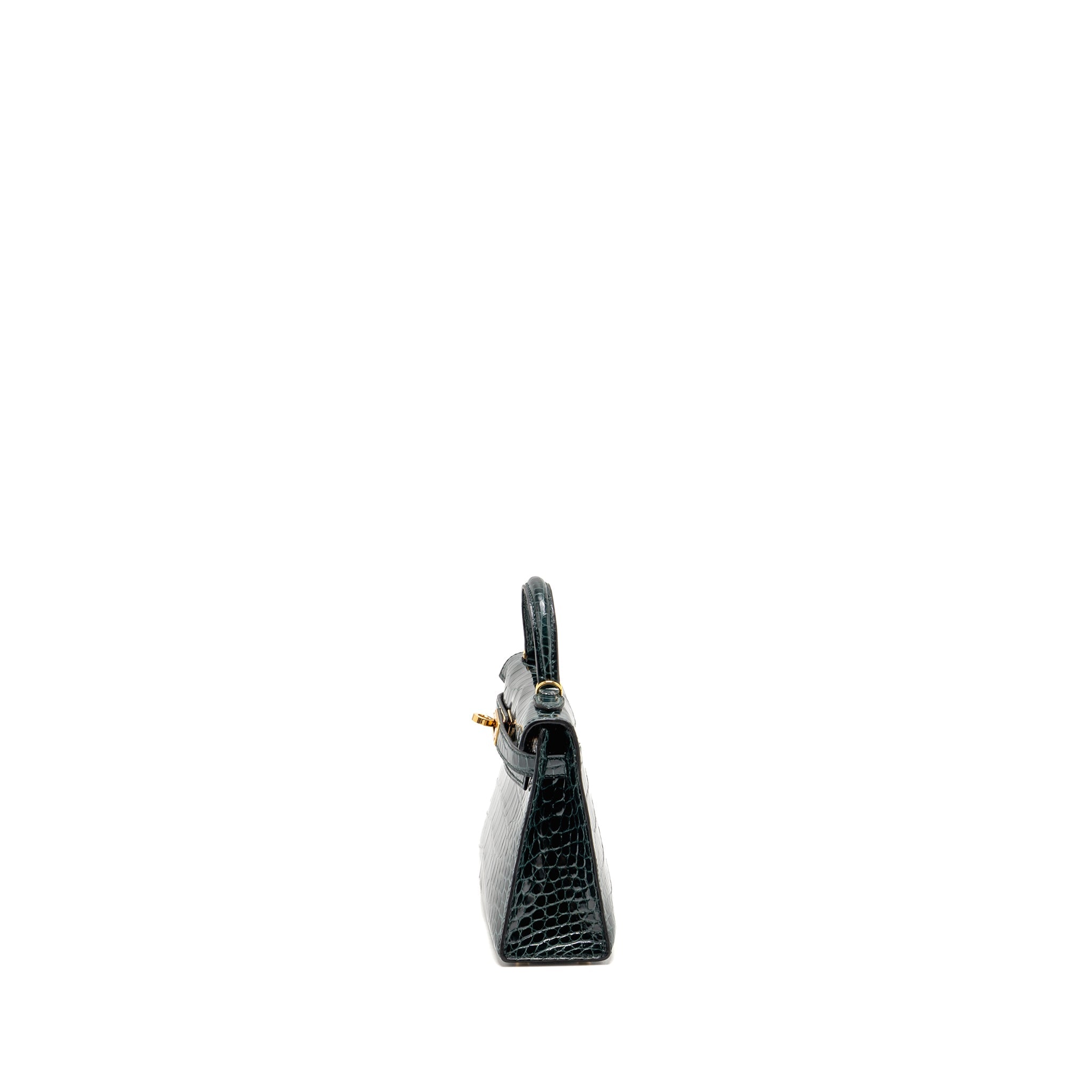 HERMES MINI KELLY II SHINY ALLIGATOR MISSISSIPPIENSIS 6O VERT CYPRES GHW - Image 4
