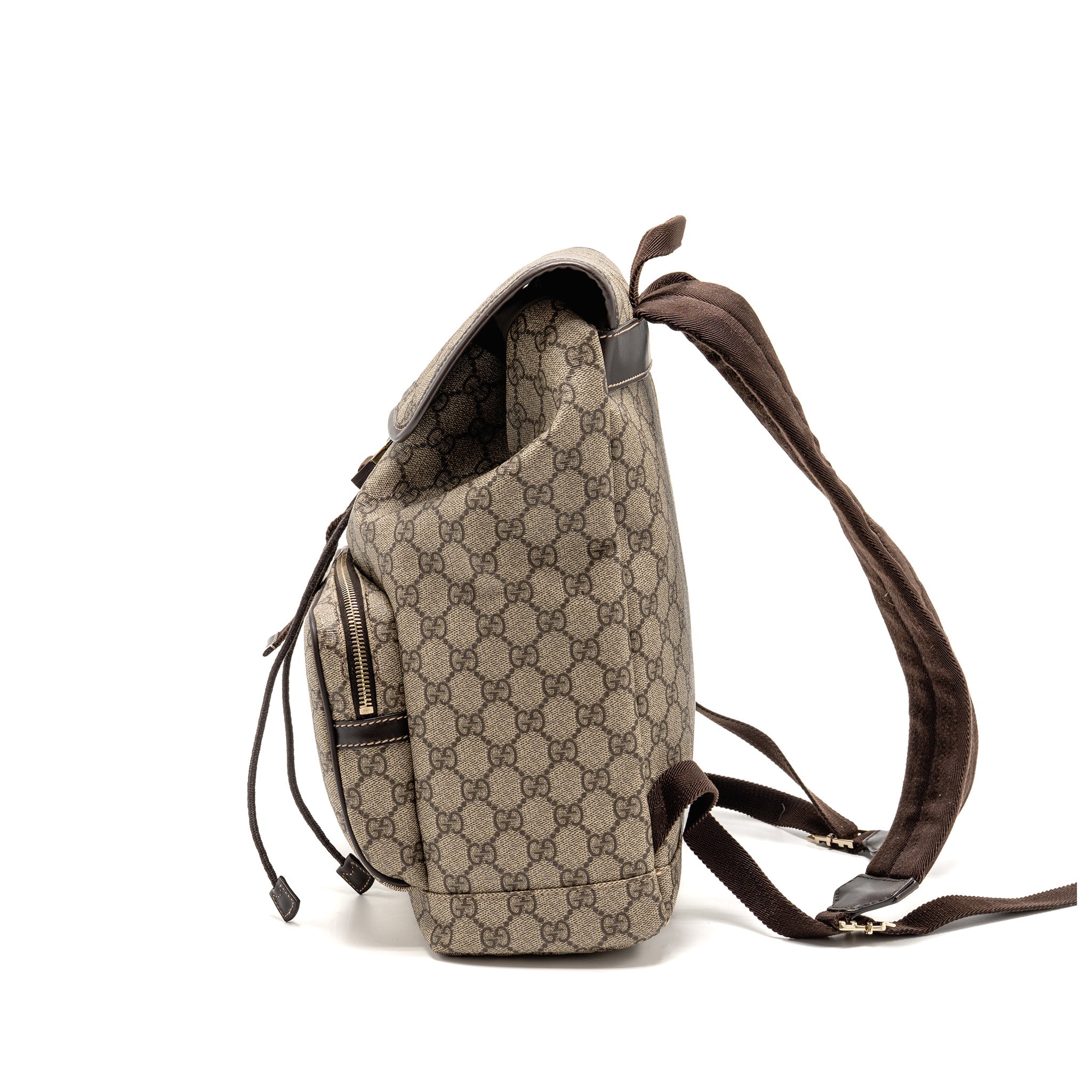 GUCCI SINGLE BUCKLE BACKPACK GG SUPREME CANVAS BROWN SHW - Image 4