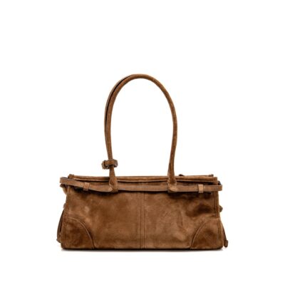Alternative view of PRADA MEDIUM BONNIE HANDBAG SUEDE LEATHER BROWN GHW