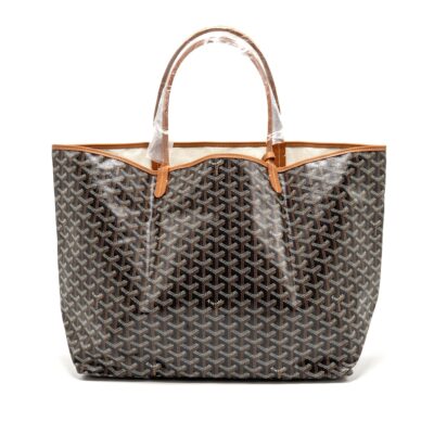 GOYARD SAINT LOUIS GM TOTE BAG GOYARDINE CANVAS/LEATHER BLACK/BROWN SHW