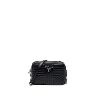 PRADA DIAGRAMME CAMERA CROSSBODY BAG CALFSKIN BLACK RUTHENIUM HARDWARE