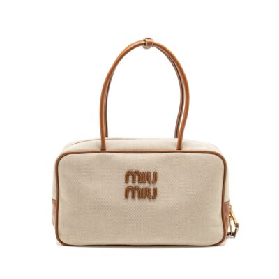 MIU MIU BEAU BAG CANVAS/ LEATHER BEIGE/ BRANDY GHW