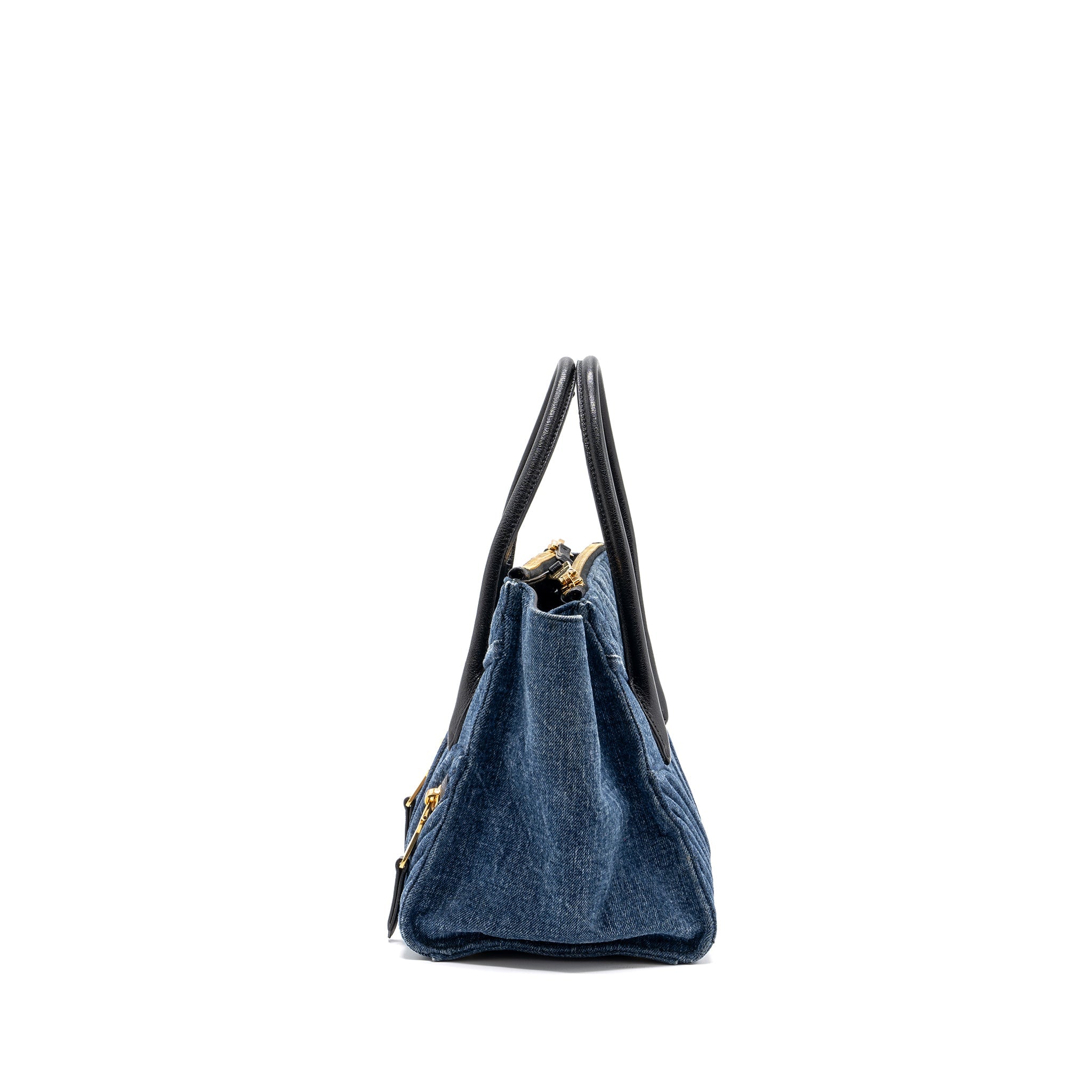 MIUMIU SMALL BIKER TOP HANDLE SATCHEL DENIM NAVY BLUE GHW - Image 3