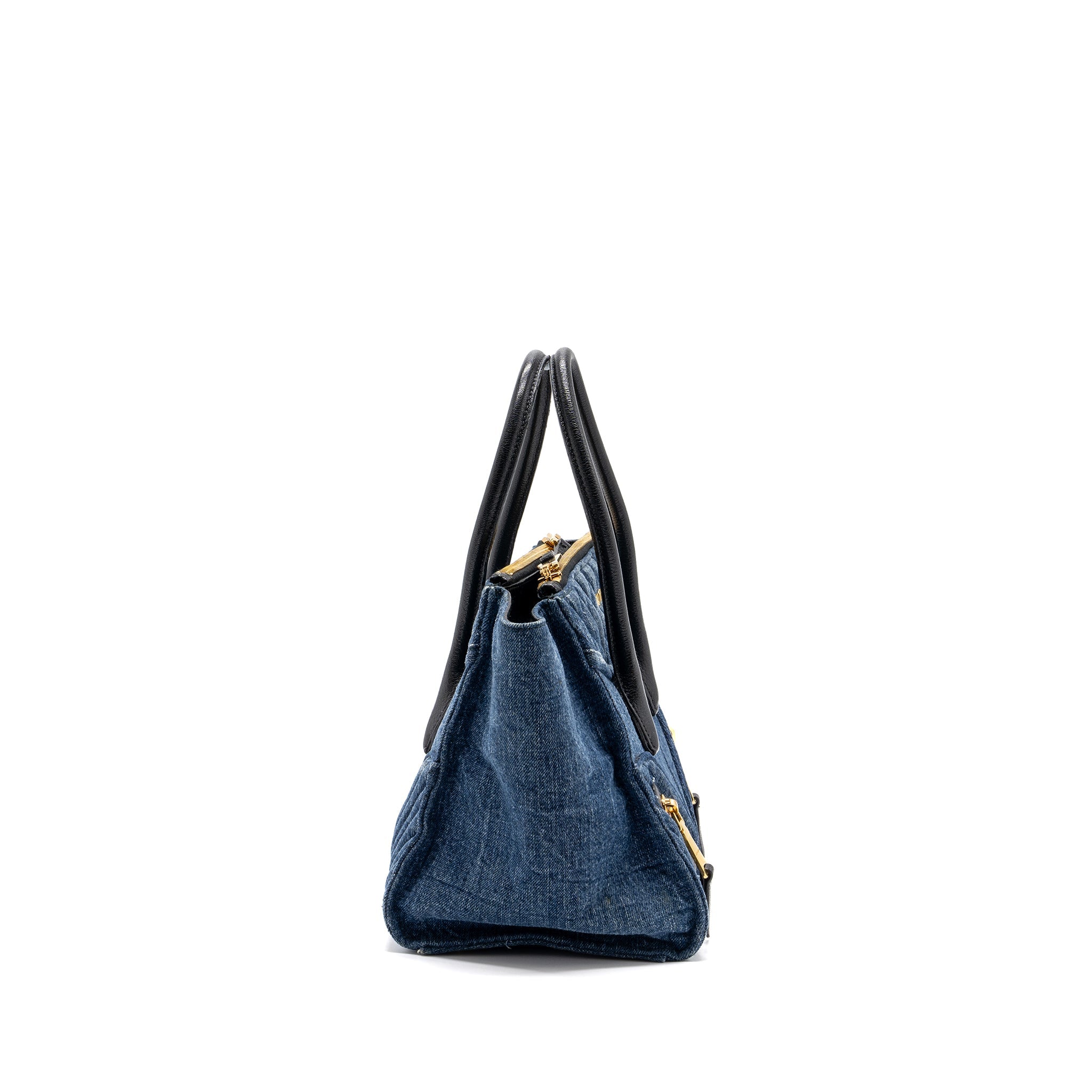MIUMIU SMALL BIKER TOP HANDLE SATCHEL DENIM NAVY BLUE GHW - Image 2