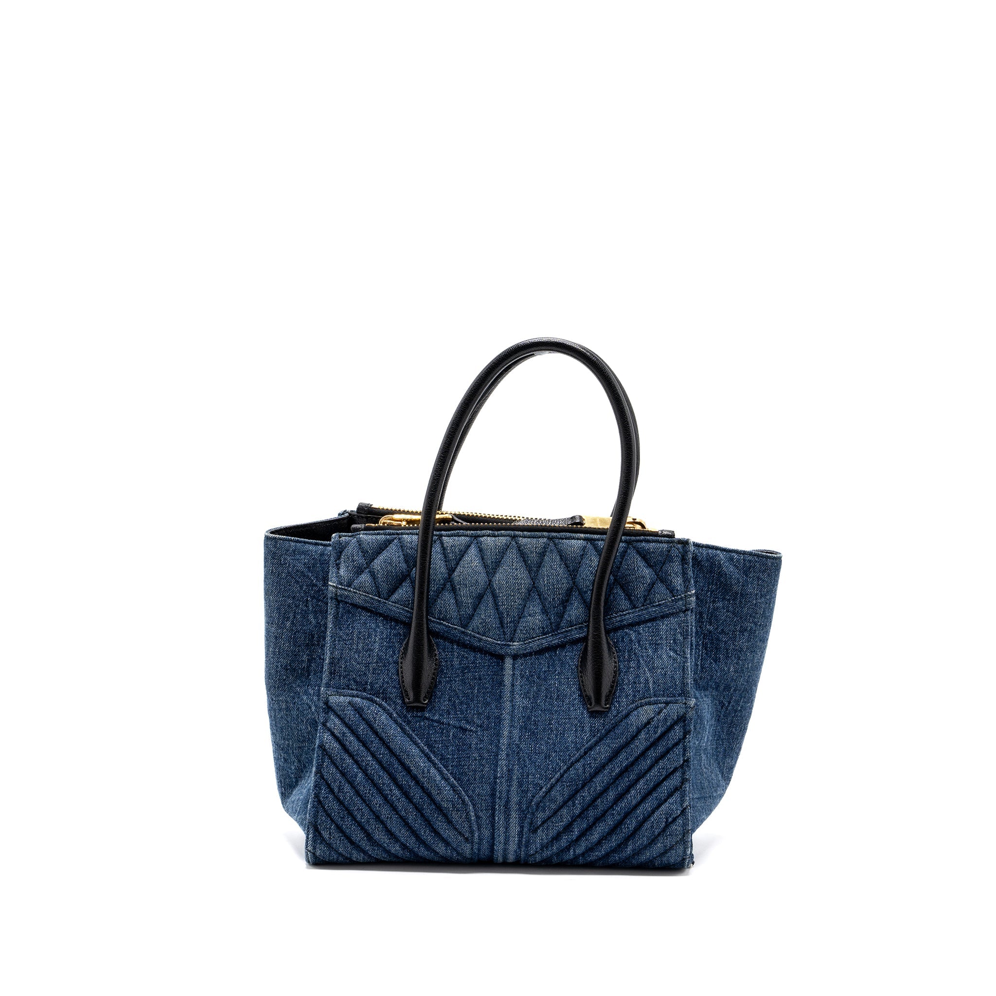 MIUMIU SMALL BIKER TOP HANDLE SATCHEL DENIM NAVY BLUE GHW - Image 4
