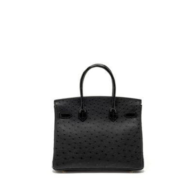 Alternative view of HERMES BIRKIN 30 SHINY ALLIGATOR MISSISSIPPIENSIS TOUCH / OSTRICH BLACK GHW