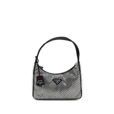PRADA REEDITION 2000 MINI BAG SATIN WITH CRYSTAL BLACK SHW