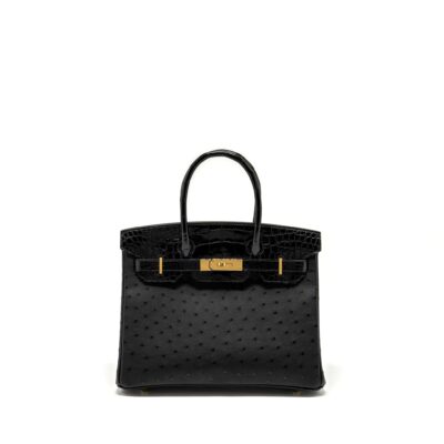 HERMES BIRKIN 30 SHINY ALLIGATOR MISSISSIPPIENSIS TOUCH / OSTRICH BLACK GHW