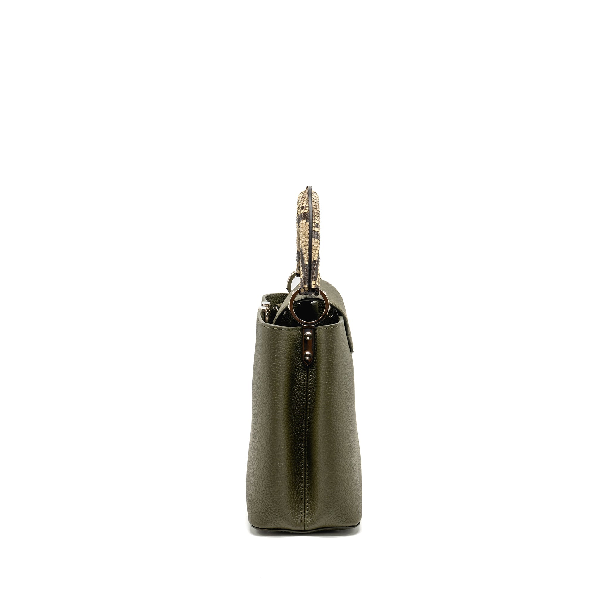 LOUIS VUITTON CAPUCINES MM CALFSKIN / PYTHON HANDLE MULTICOLOR OLIVE GREEEN / NATURAL SHW - Image 3