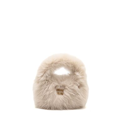 MIU MIU WANDER BAG SHEARLING LIGHT GREY GHW