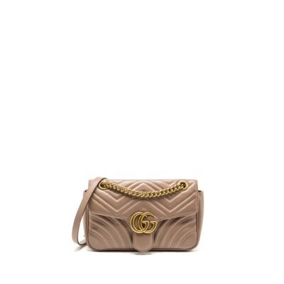GUCCI SMALL GG MARMONT SHOULDER BAG CALFSKIN BEIGE GHW