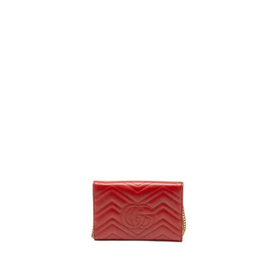 Alternative view of GUCCI MARMONT FLAP WALLET WITH CHAIN CALFSKIN RED GHW