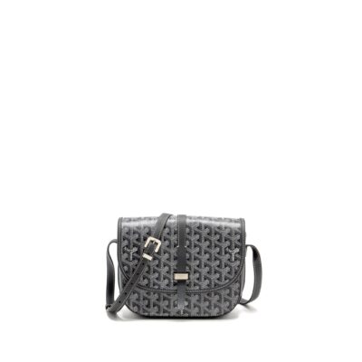 GOYARD BELVEDERE PM MESSENGER BAG GOYARDINE CANVAS CALFSKIN GREY SHW