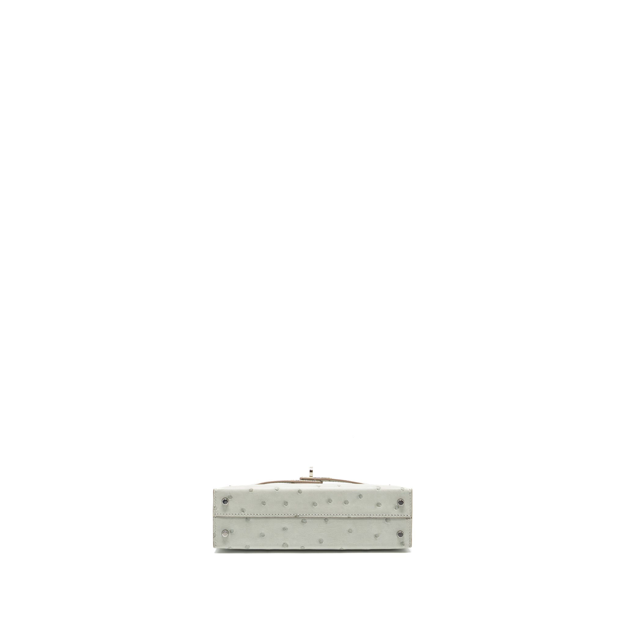 HERMES MINI KELLY II SPECIAL ORDER OSTRICH GRIS PERLE/JAUNE AMBER SHW - Image 6