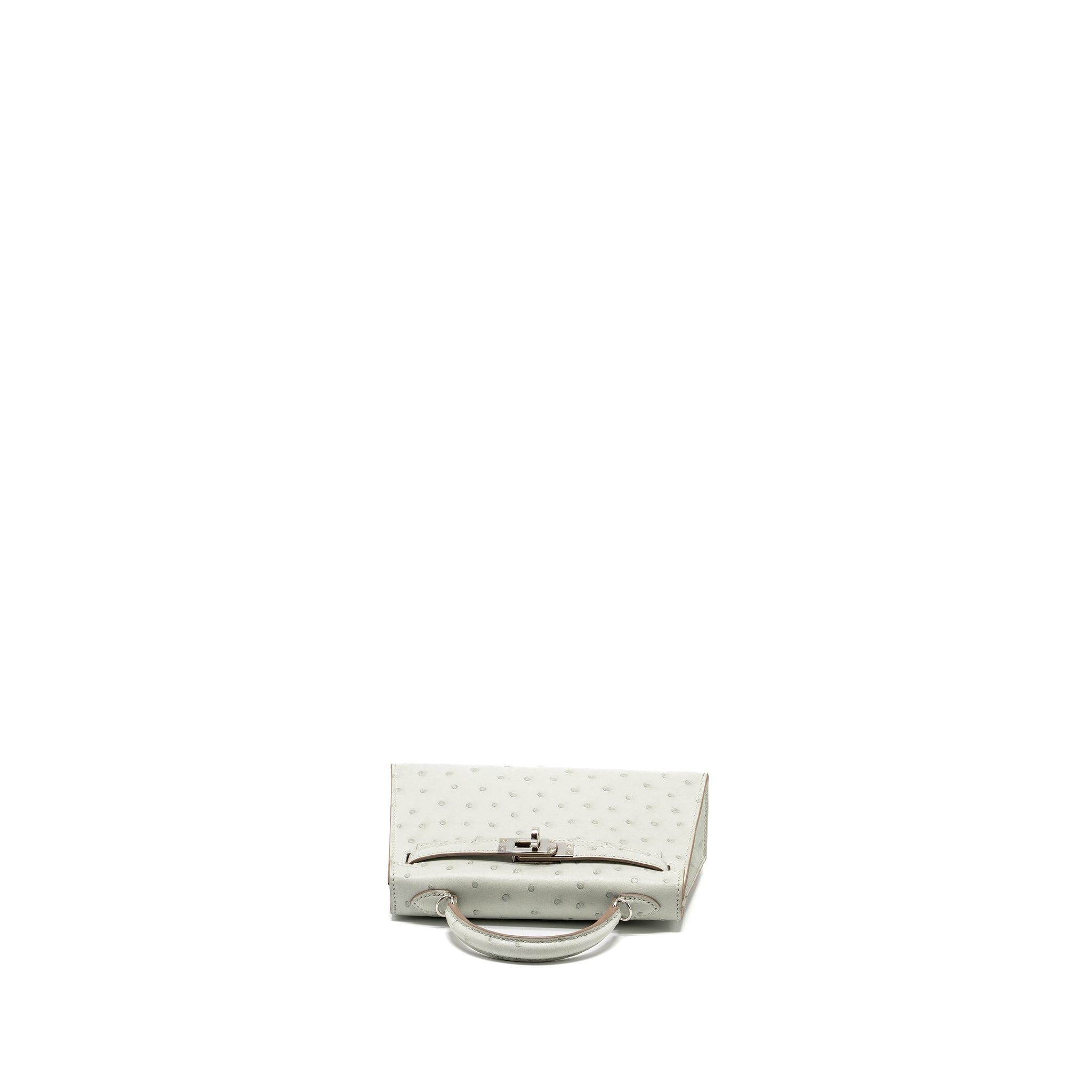 HERMES MINI KELLY II SPECIAL ORDER OSTRICH GRIS PERLE/JAUNE AMBER SHW - Image 5