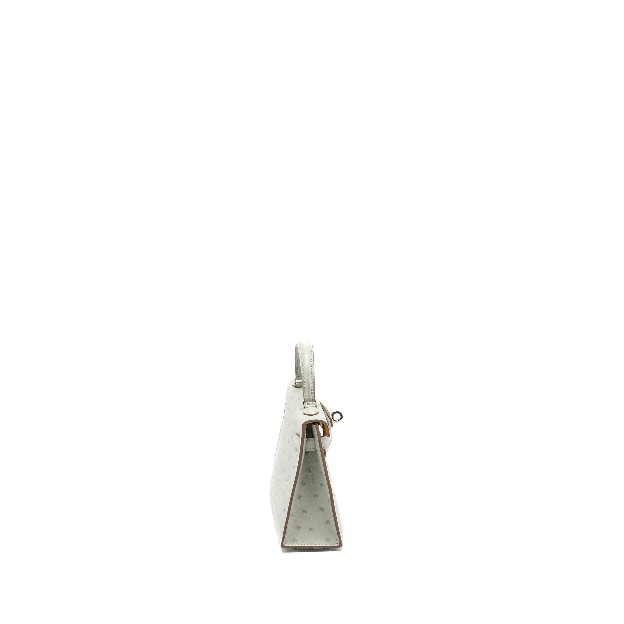 HERMES MINI KELLY II SPECIAL ORDER OSTRICH GRIS PERLE/JAUNE AMBER SHW - Image 3