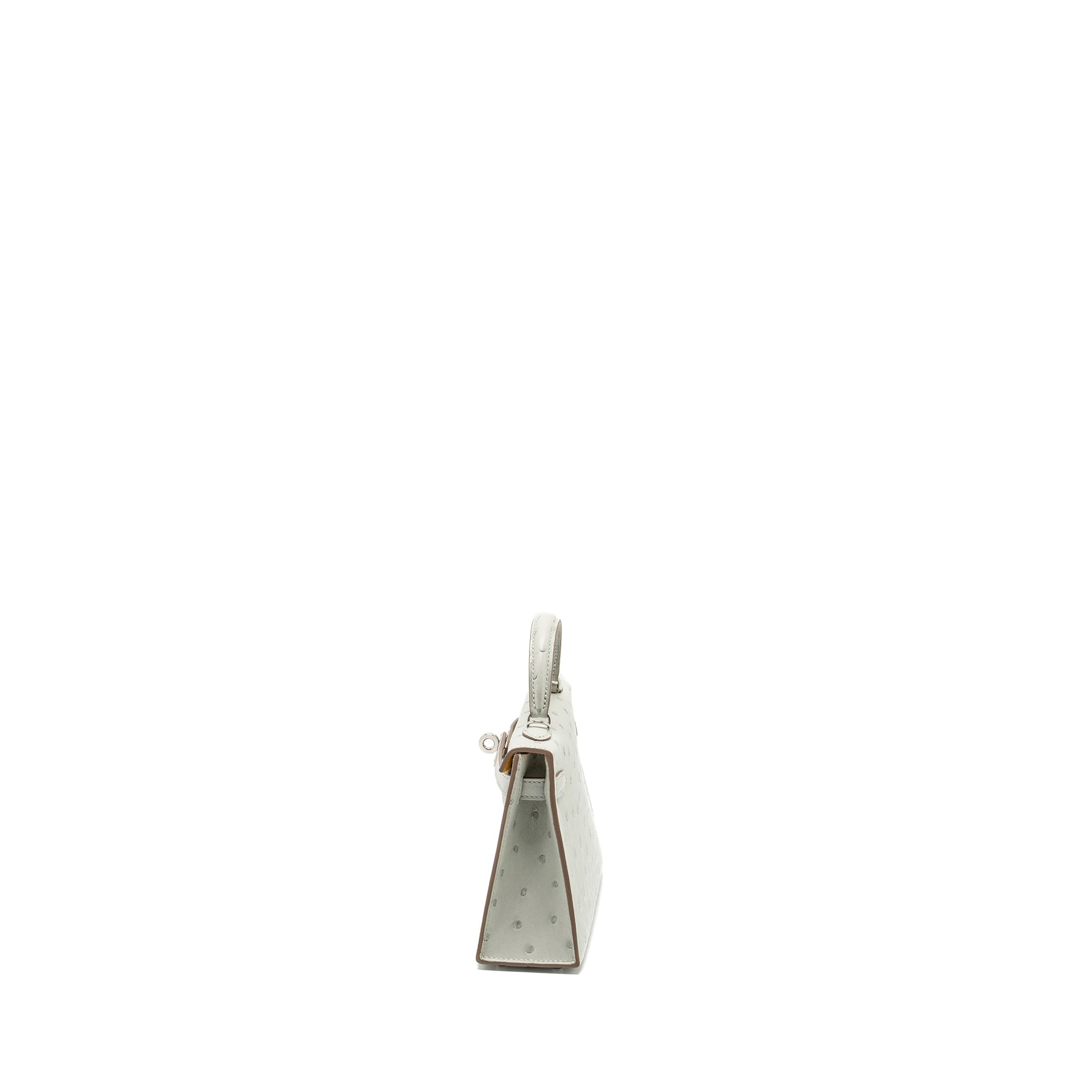 HERMES MINI KELLY II SPECIAL ORDER OSTRICH GRIS PERLE/JAUNE AMBER SHW - Image 4