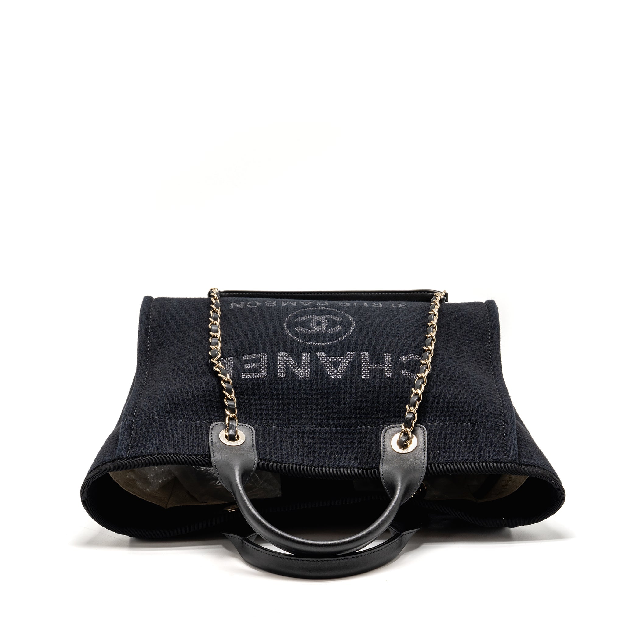 CHANEL DEAUVILLE TOTE BAG CANVAS/CALFSKIN BLACK LGHW (MICROCHIP) - Image 5
