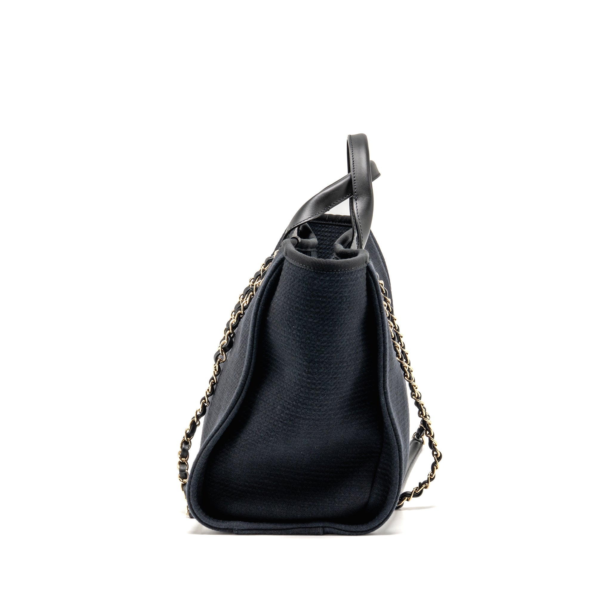 CHANEL DEAUVILLE TOTE BAG CANVAS/CALFSKIN BLACK LGHW (MICROCHIP) - Image 4