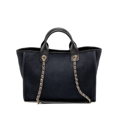 Alternative view of CHANEL DEAUVILLE TOTE BAG CANVAS/CALFSKIN BLACK LGHW (MICROCHIP)