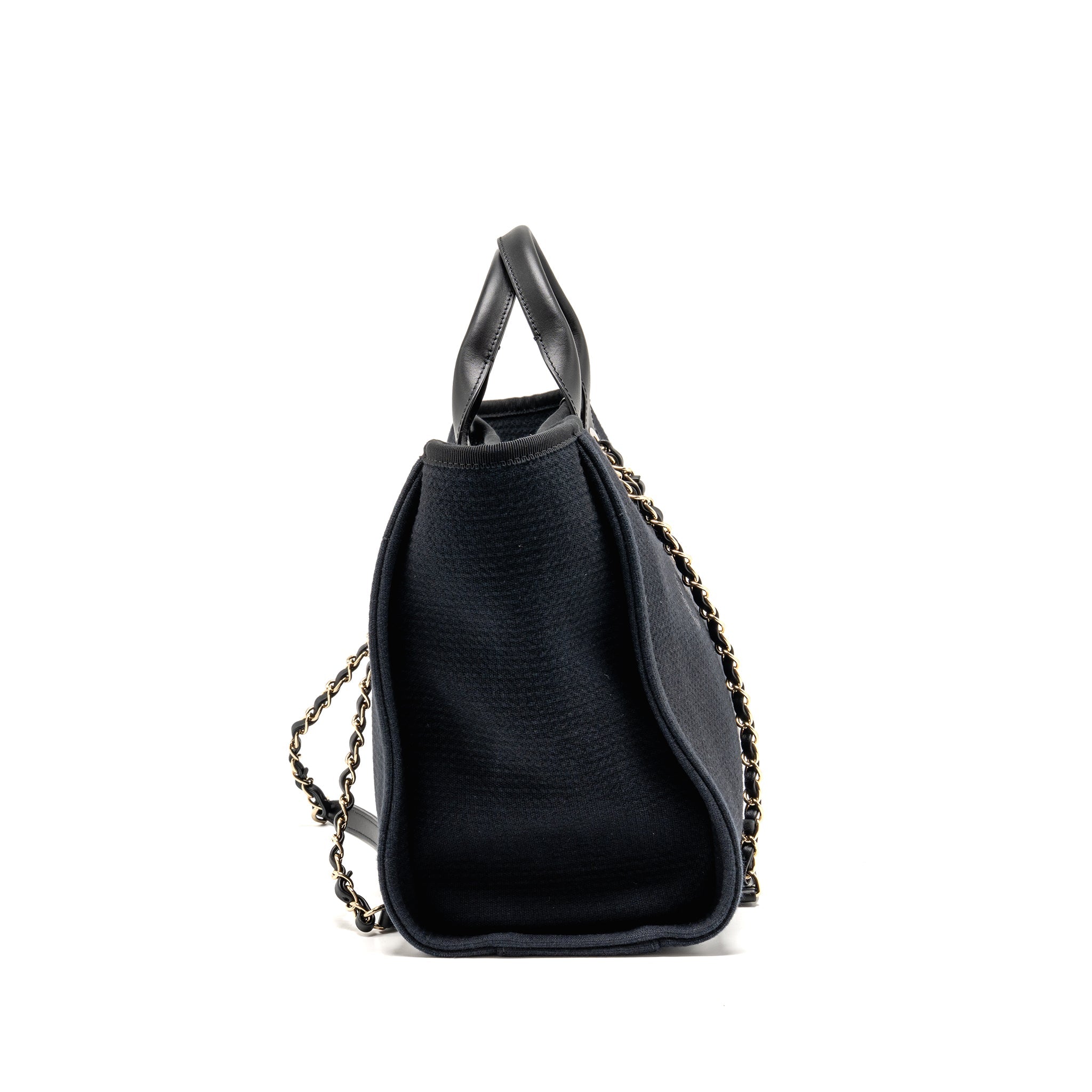 CHANEL DEAUVILLE TOTE BAG CANVAS/CALFSKIN BLACK LGHW (MICROCHIP) - Image 3