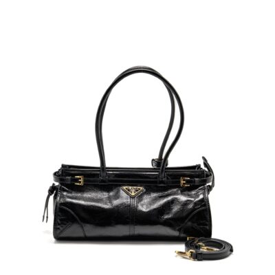 PRADA BONNIE MEDIUM LEATHER HANDBAG CALFSKIN BLACK GHW