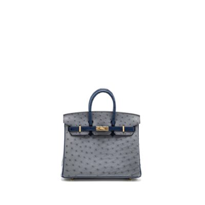 HERMES BIRKIN 25 SPECIAL ORDER OSTRICH GRIS AGATE/BLUE IRIS LGHW