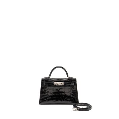 HERMES MINI KELLY II SHINY ALLIGATOR MISSISSIPPIENSIS BLACK SHW