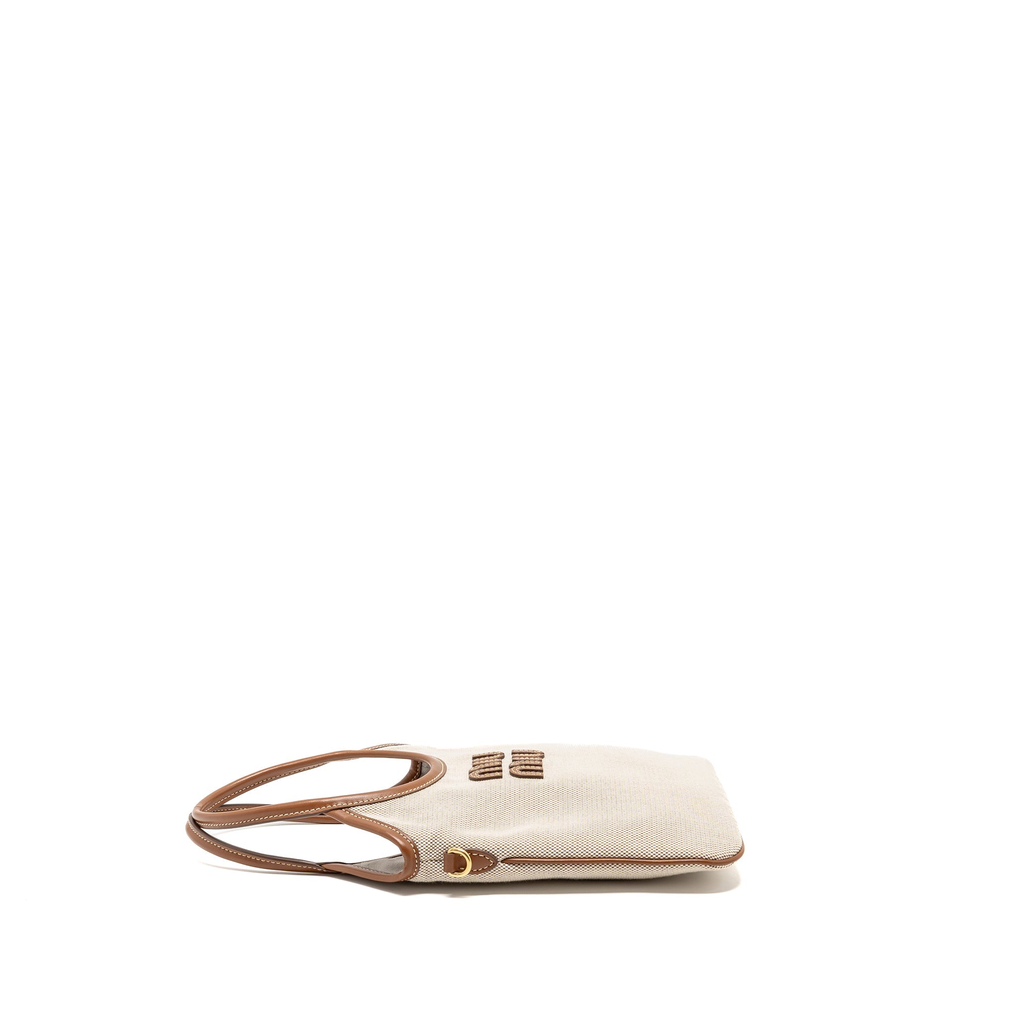 MIU MIU MINI IVY BAG CANVAS/LEATHER BEIGE/BRANDY GHW - Image 3