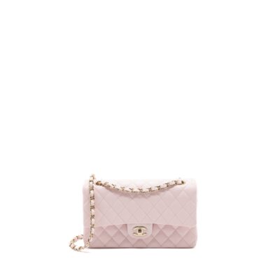 CHANEL MEDIUM CLASSIC DOUBLE FLAP BAG CAVIAR LIGHT PINK LGHW (MICROCHIP)