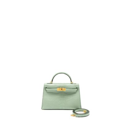 HERMES MINI KELLY ALLIGATOR MISSISSIPPIENSIS MATTE 6U VERT D’EAU GHW