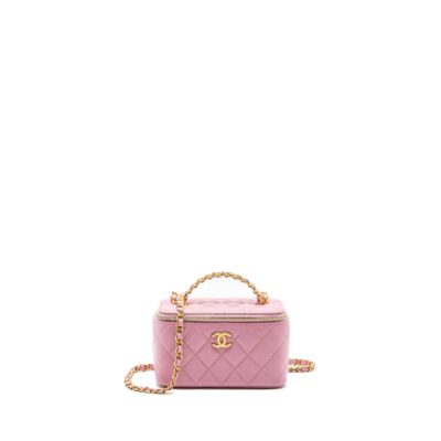 CHANEL LETTER TOP HANDLE LONG VANITY WITH CHAIN CAVIAR PINK GHW