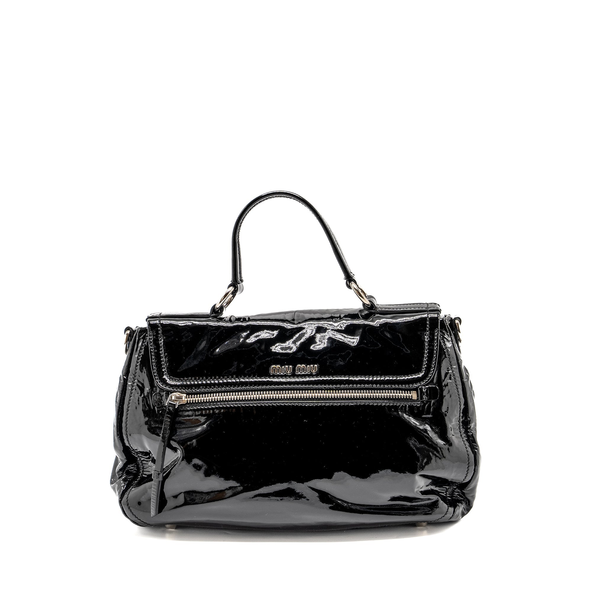 MIU MIU TURNLOCK TOTE BAG PATENT BLACK SHW - Image 2