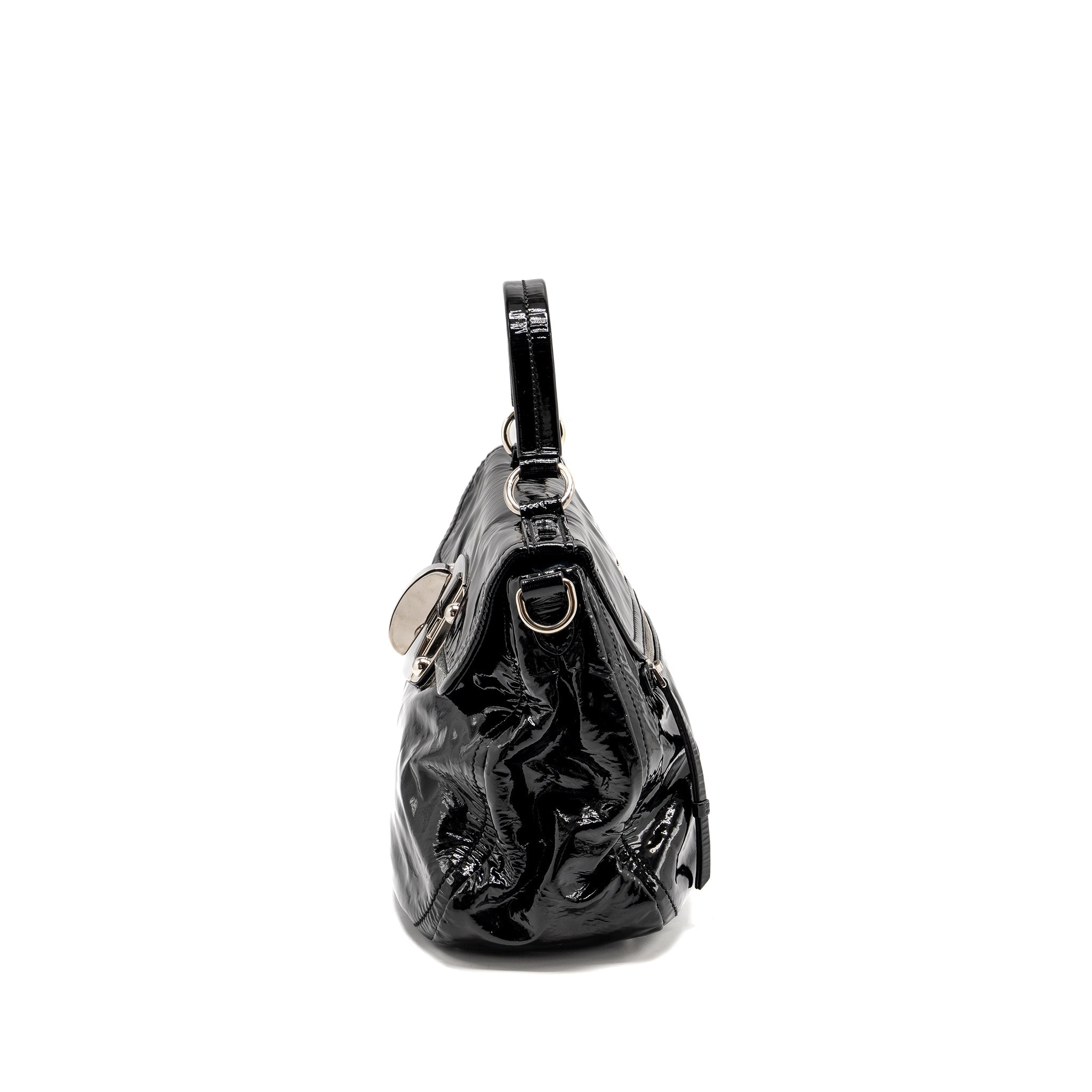 MIU MIU TURNLOCK TOTE BAG PATENT BLACK SHW - Image 4
