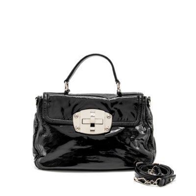 MIU MIU TURNLOCK TOTE BAG PATENT BLACK SHW