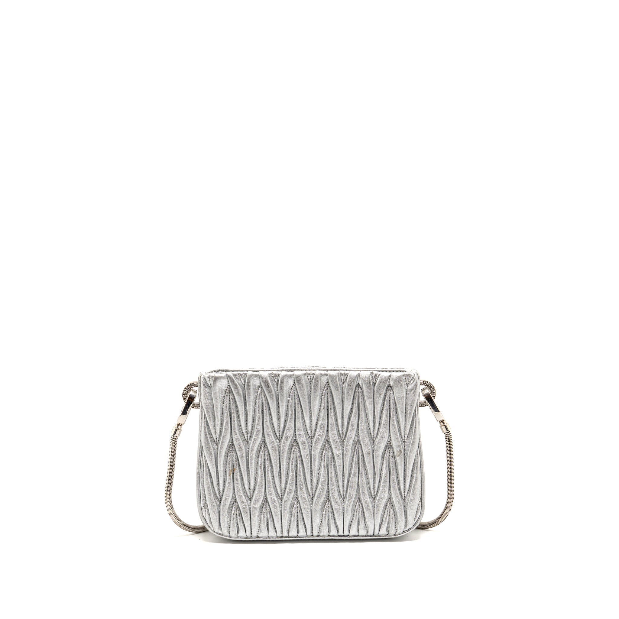 MIU MIU SASSY BAG MATELASSE NAPA LEATHER SILVER SHW - Image 2