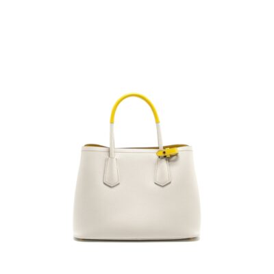 Alternative view of PRADA SMALL SAFFIANO CUIR TOTE BAG CALFSKIN WHITE/YELLOW GHW