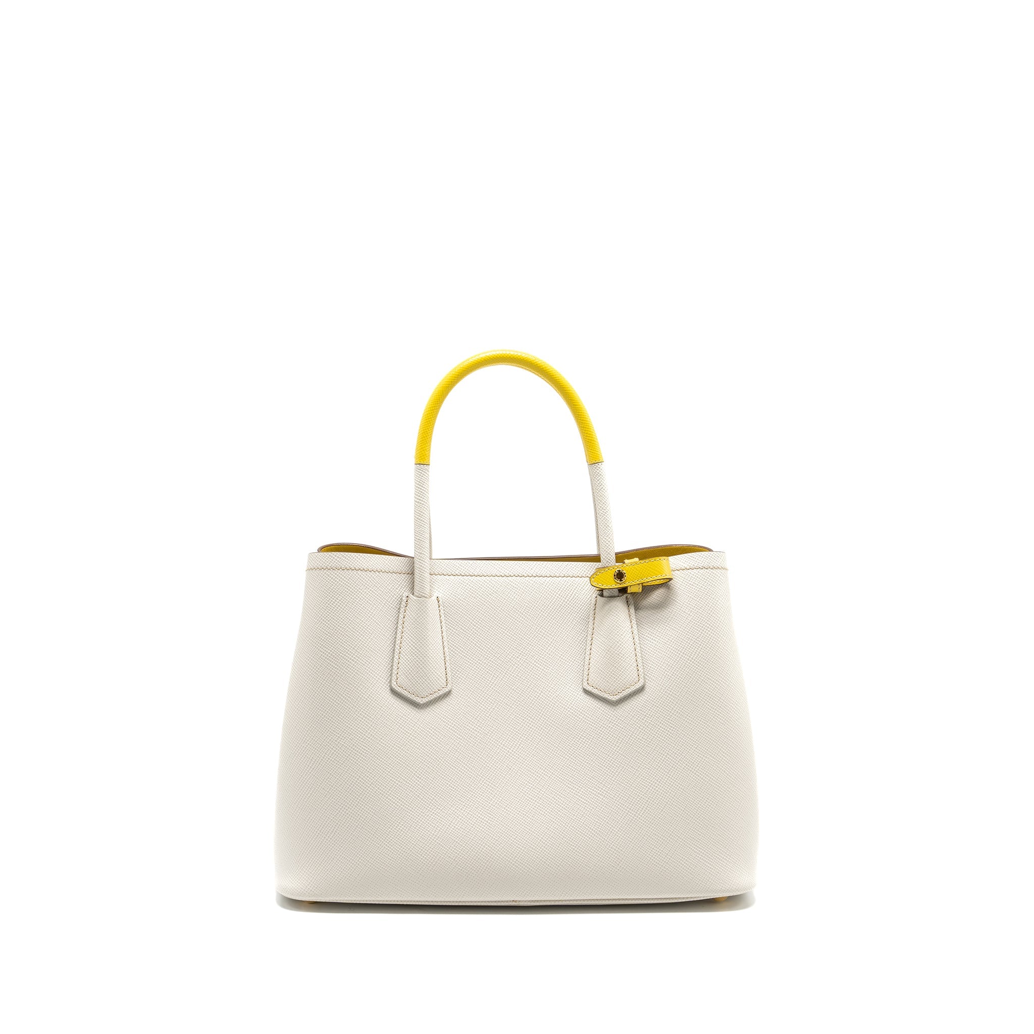 PRADA SMALL SAFFIANO CUIR TOTE BAG CALFSKIN WHITE/YELLOW GHW - Image 2