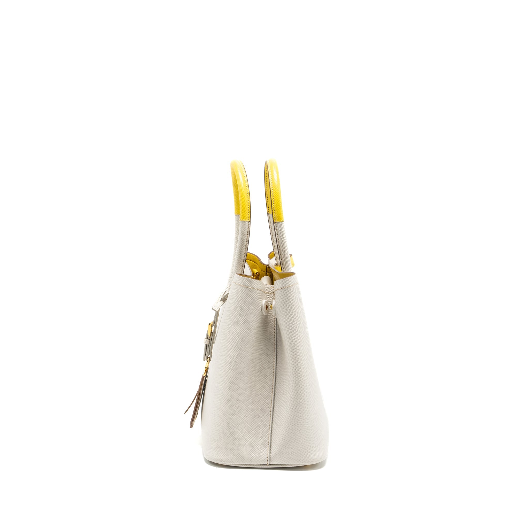 PRADA SMALL SAFFIANO CUIR TOTE BAG CALFSKIN WHITE/YELLOW GHW - Image 4