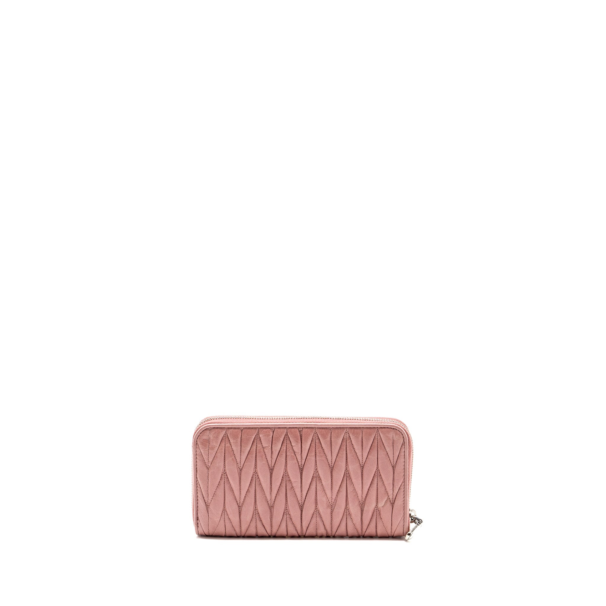 MIU MIU MATELASSE LEATHER ZIP AROUND LONG WALLET PINK SHW - Image 2