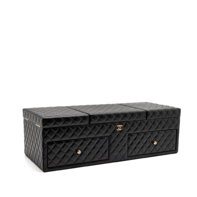 CHANEL QUILTED JEWELLERY BOX LAMBSKIN BLACK LGHW (MICROCHIP)