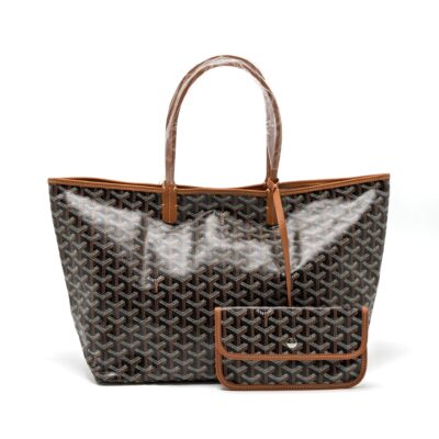 GOYARD SAINT LOUIS PM TOTE BAG GOYARDINE CANVAS BLACK/BROWN SHW