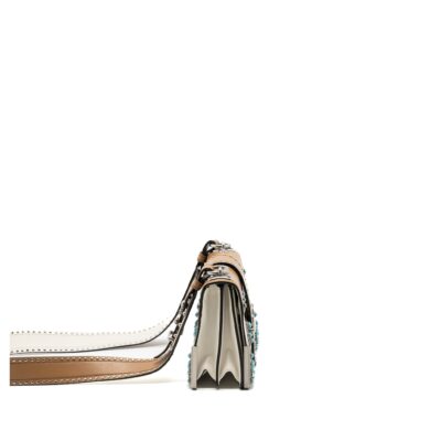 Alternative view of PRADA CAHIER EMBELLISHED TWO-TONE LEATHER SHOULDER BAG WHITE / CARAMEL SHW